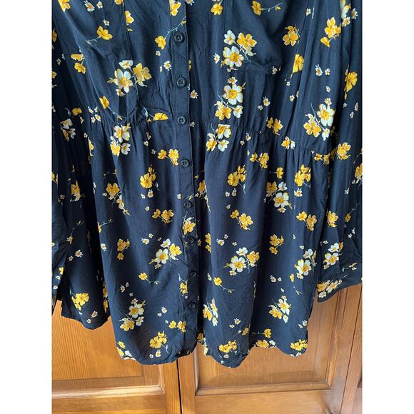 Torrid Women's Button Front Floral Babydoll Tunic Top Yellow Black Size 2 - Picture 7 of 11